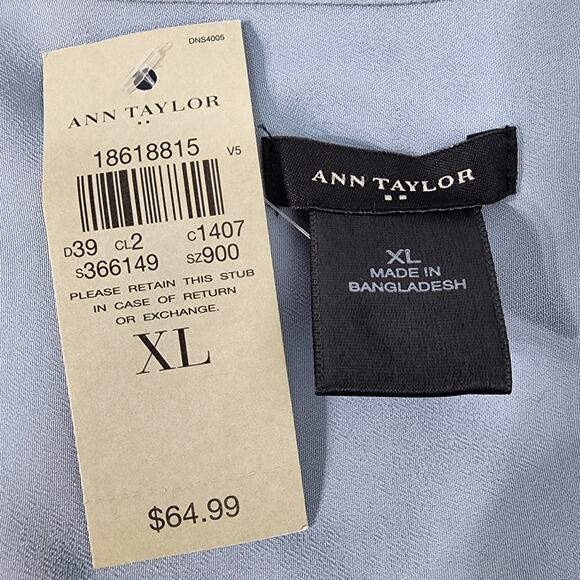 Ann Taylor Blouse Womans Size XL Blue Long Roll Tab Sleeve Popover Hidden Button - Picture 9 of 10